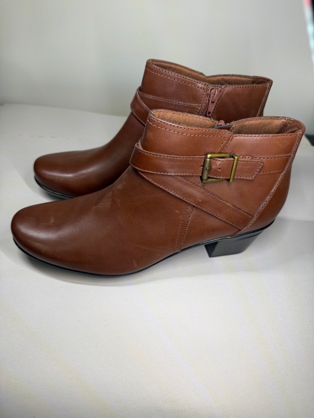 Women's Brown Leather Ankle Boots with Buckle Detail